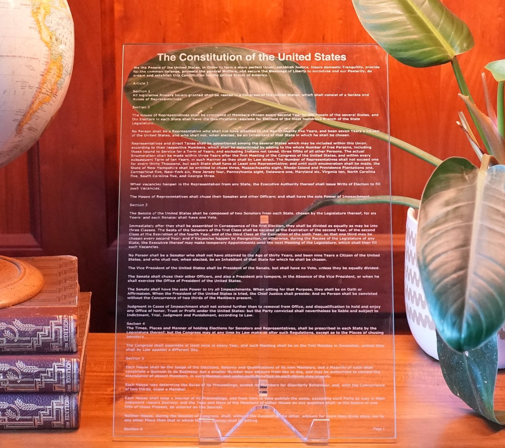 Glass tablet etched with the U.S. Constitution