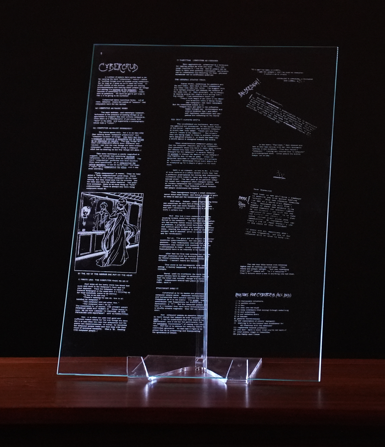 Custom etched glass tablet with text